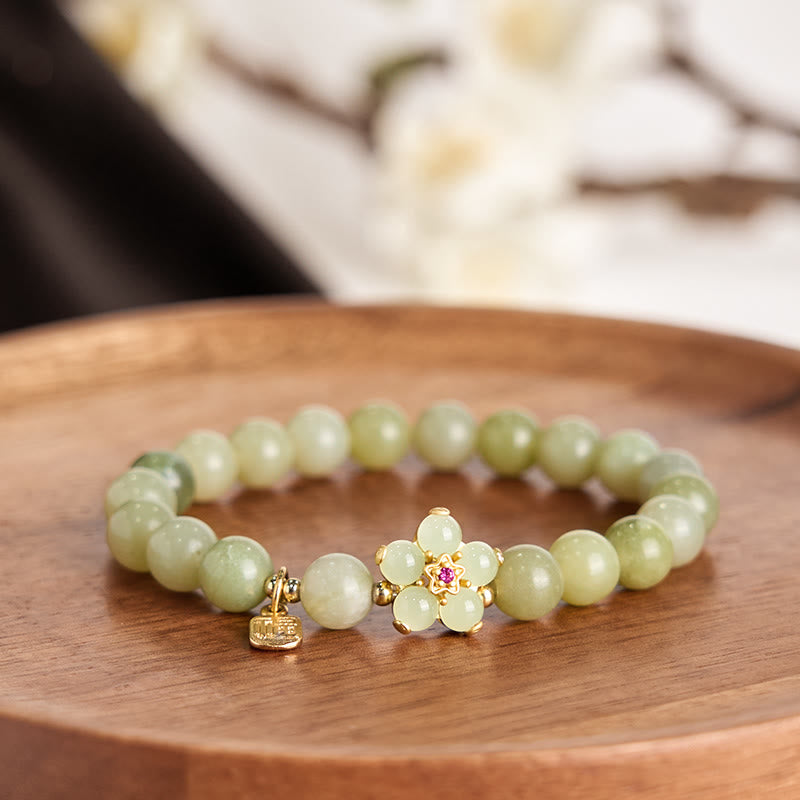 Foviel Grüne Jade Blume Fu Charakter Charme Glück Armband
