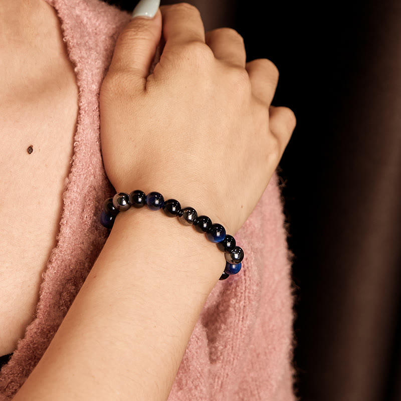 Bracelet Foviel puissant et positif en œil de tigre, obsidienne et hématite