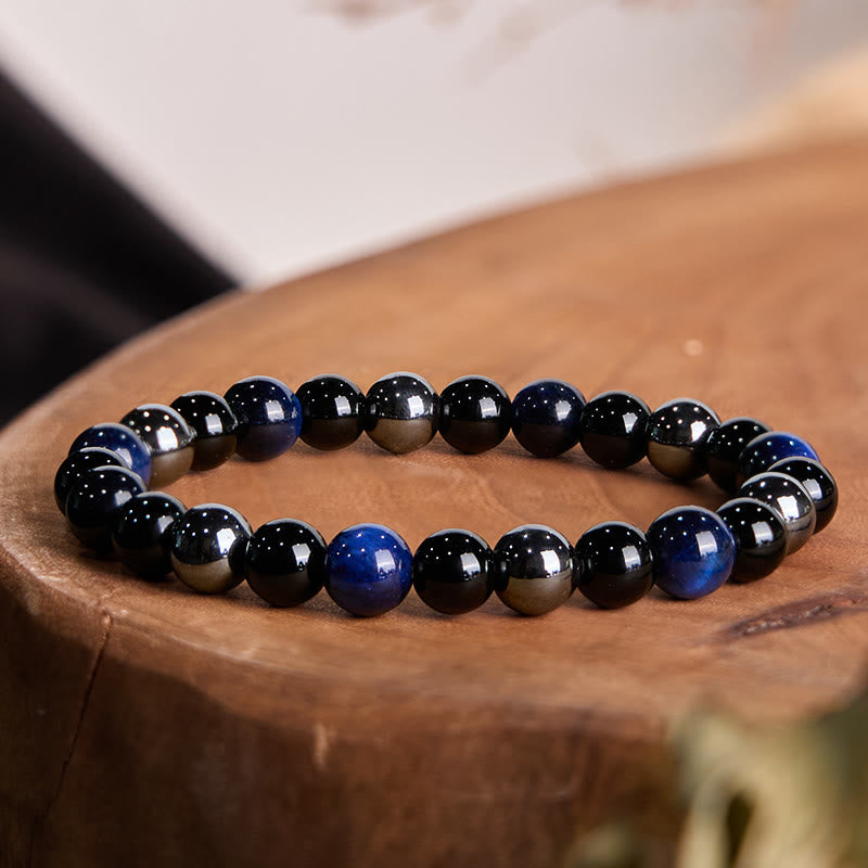 Bracelet Foviel puissant et positif en œil de tigre, obsidienne et hématite