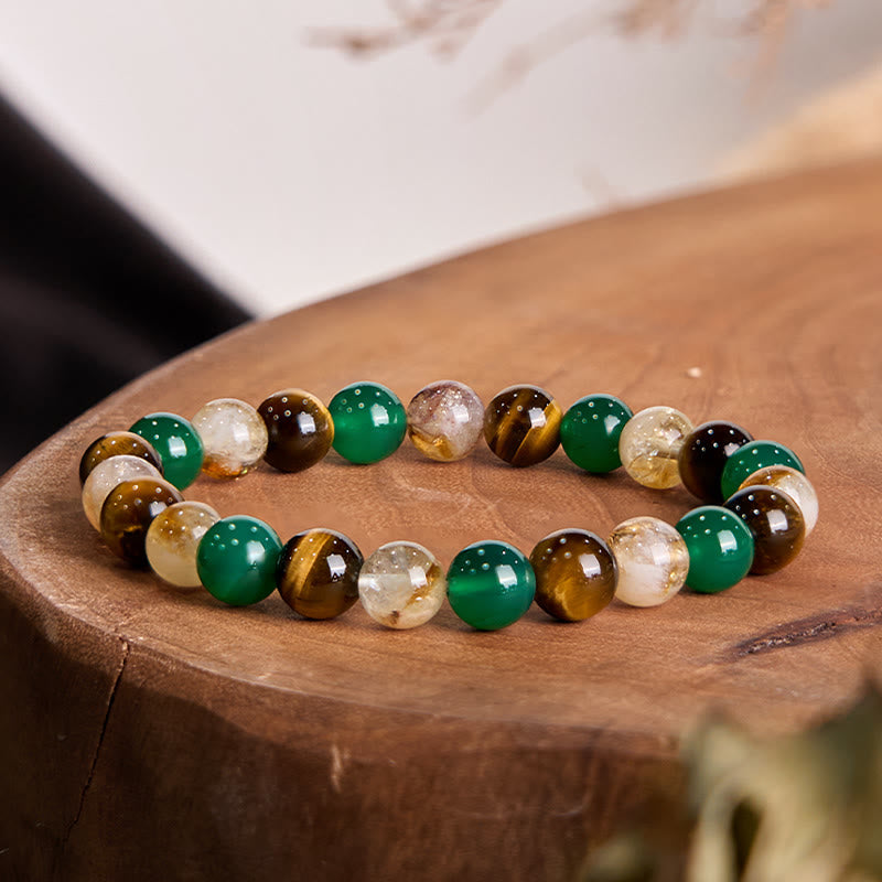 Foviel Natural Tiger Eye Green Agate Citrine Mix And Match Beads Protection Bracelet