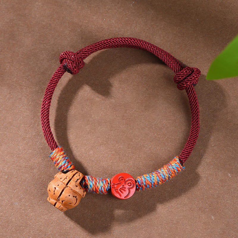 Foviel Handmade Chinese Zodiac Red String Peach Pit Cinnabar Luck Bracelet