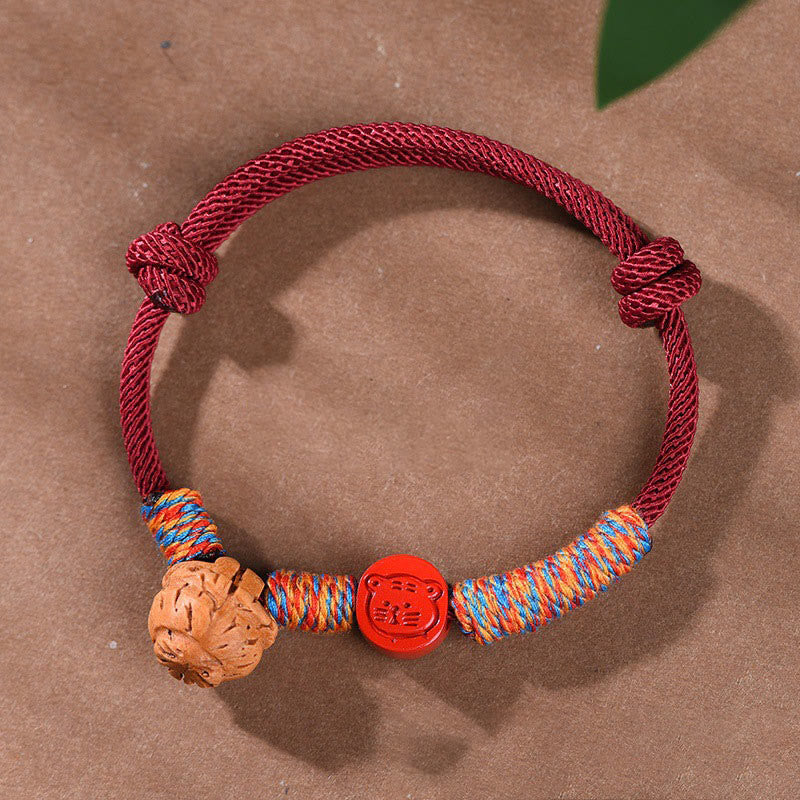 Foviel Handmade Chinese Zodiac Red String Peach Pit Cinnabar Luck Bracelet