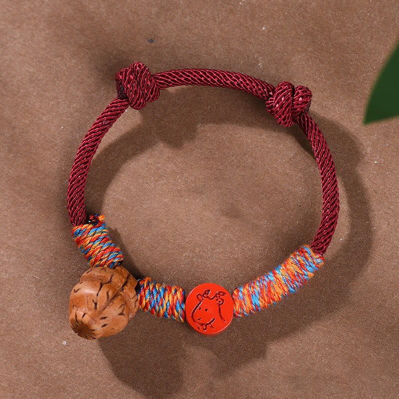 Foviel Handmade Chinese Zodiac Red String Peach Pit Cinnabar Luck Bracelet