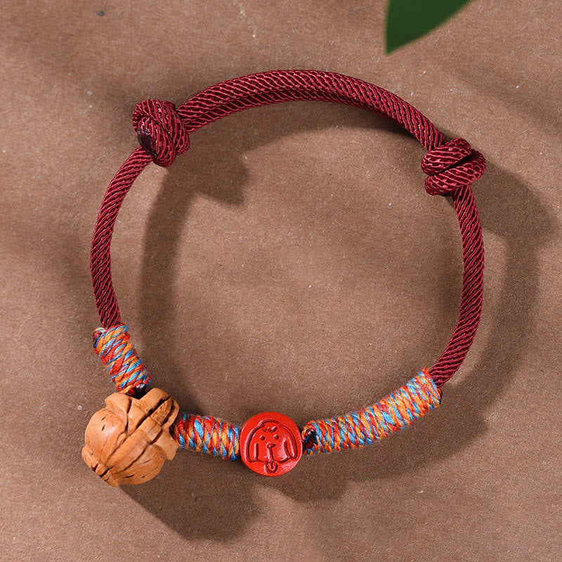 Foviel Handmade Chinese Zodiac Red String Peach Pit Cinnabar Luck Bracelet