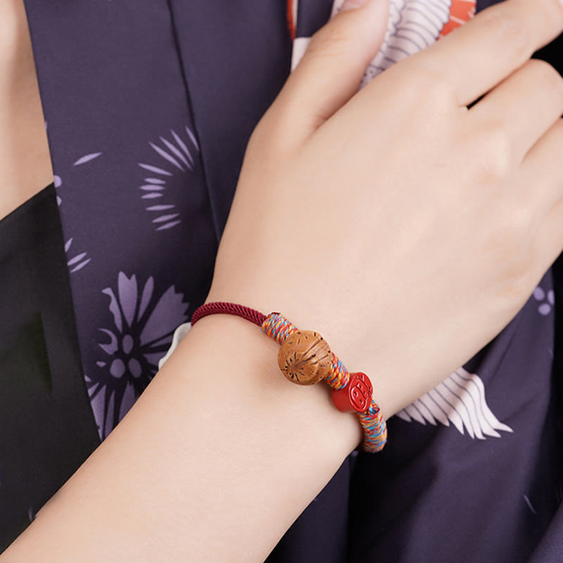 Foviel Handmade Chinese Zodiac Red String Peach Pit Cinnabar Luck Bracelet