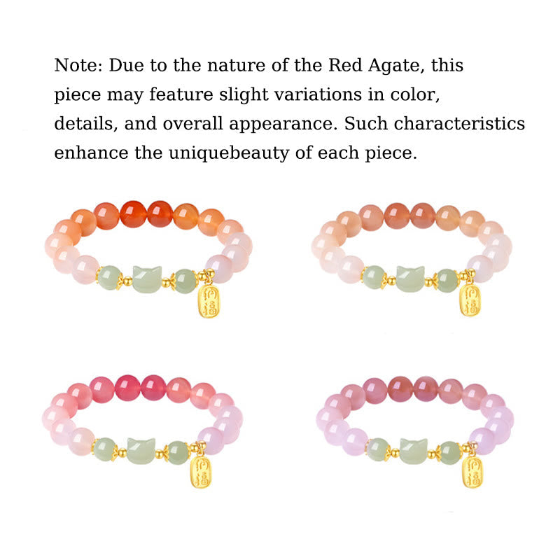 Bracelet Foviel en argent sterling 925 avec agate rouge, jade de Hetian, chat et caractère Fu, symbole de confiance