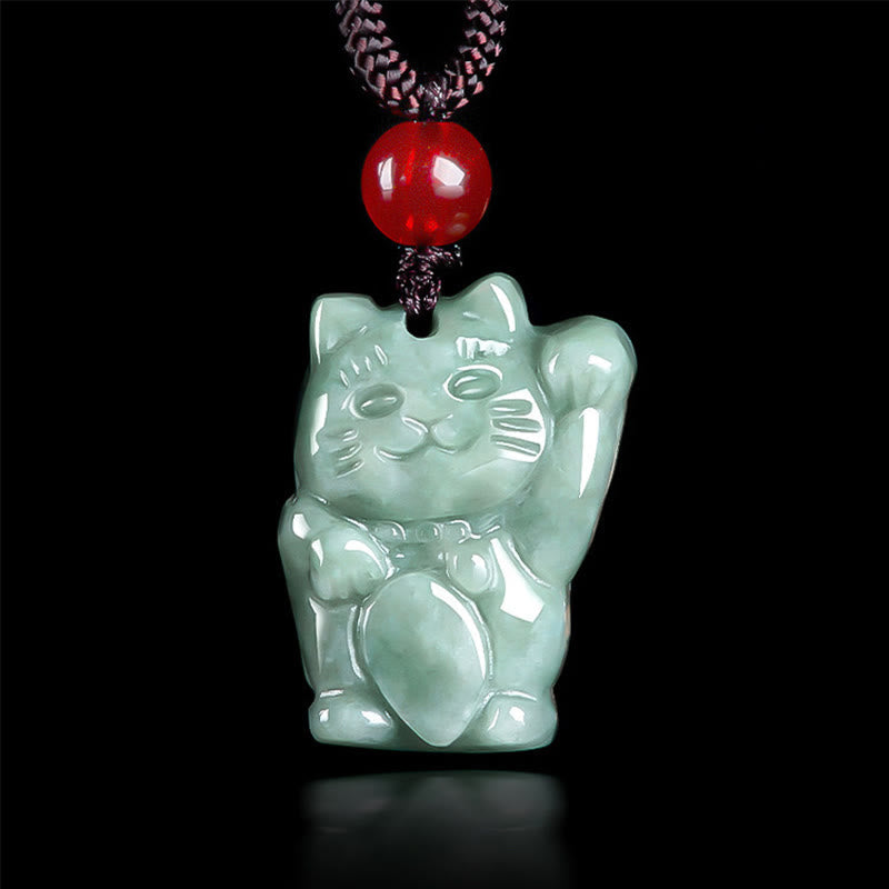 Pendentif collier d'abondance chat porte-bonheur en jade Foviel