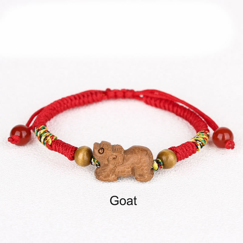 Foviel Handmade Chinese Zodiac Red String Peach Wood Luck Bracelet