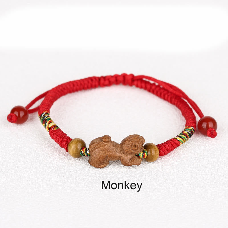 Foviel Handmade Chinese Zodiac Red String Peach Wood Luck Bracelet