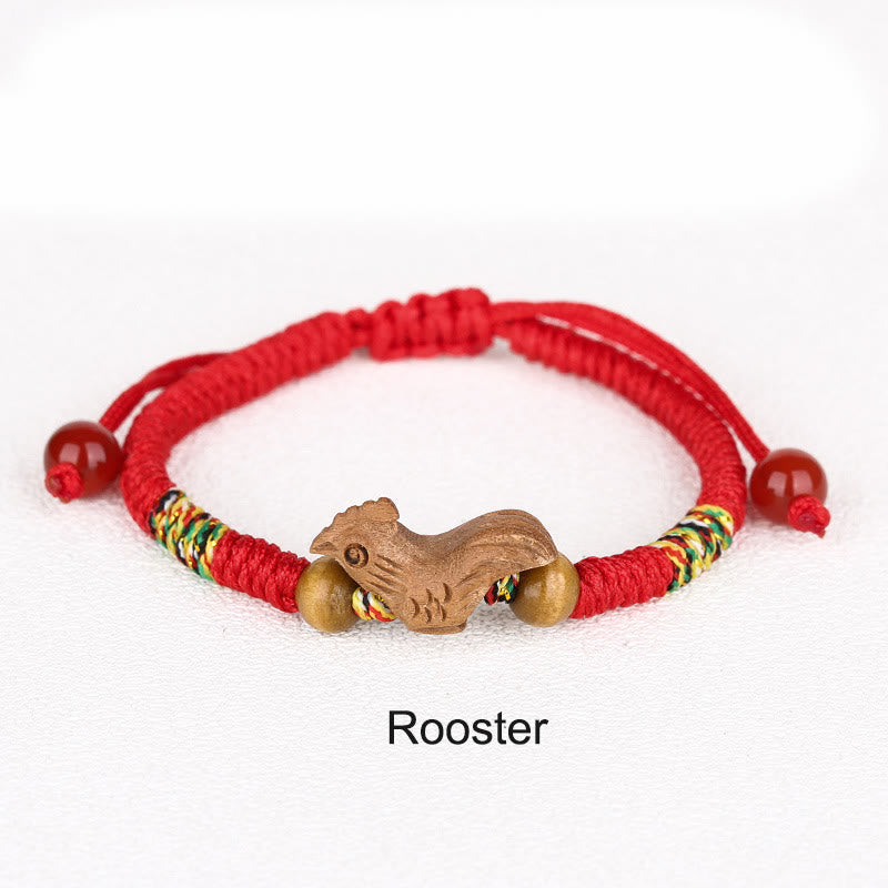 Foviel Handmade Chinese Zodiac Red String Peach Wood Luck Bracelet
