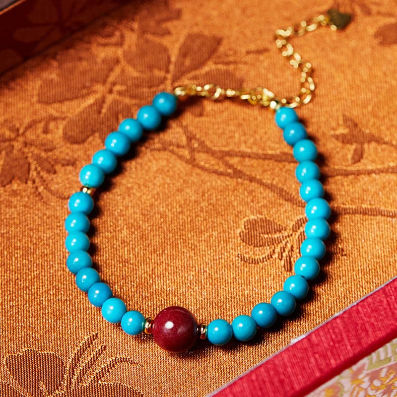 Bracelet de purification Foviel en argent sterling 925, turquoise et cinabre