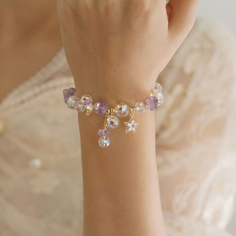 Foviel Natural Amethyst Crystal Star Charm Positive Transformation Bracelet