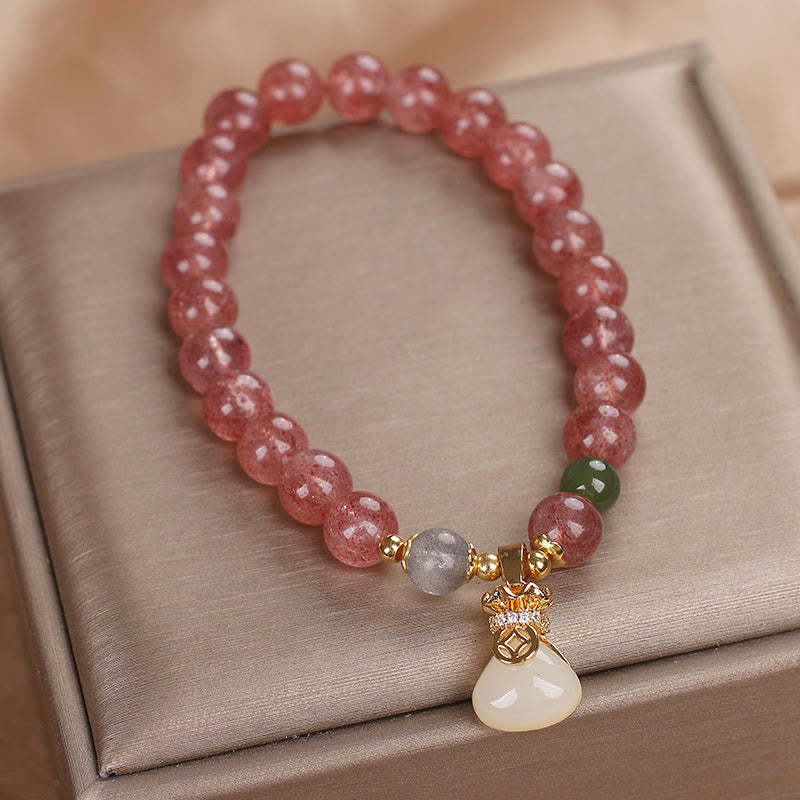 Foviel Natürliche Erdbeerquarz Geld Tasche Charm positives Armband