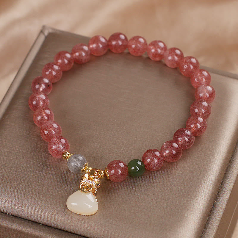 Foviel Natürliche Erdbeerquarz Geld Tasche Charm positives Armband