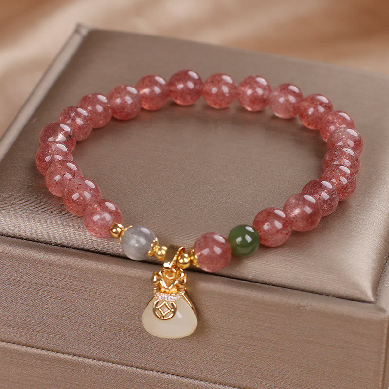 Foviel Natürliche Erdbeerquarz Geld Tasche Charm positives Armband