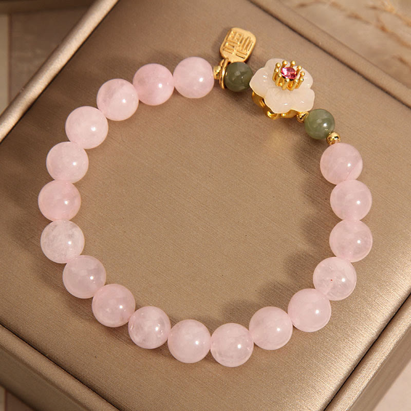 Foviel Rosenquarz Pfirsichblüte Hetian-Jade Fu Charakter Beziehungen spirituell Armband