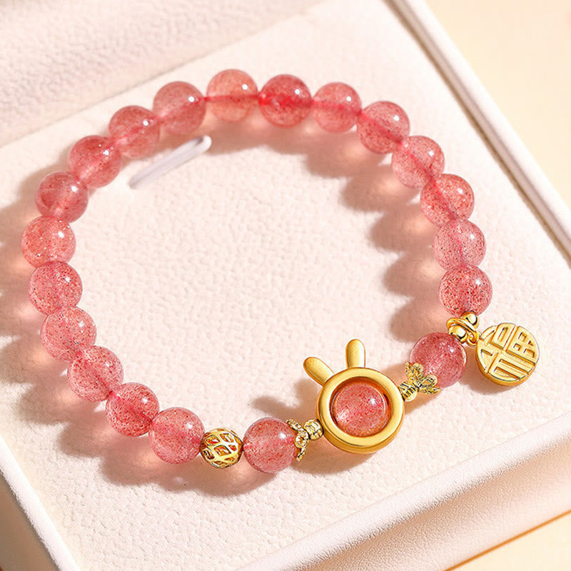 Foviel Natürliche Erdbeerquarz Kaninchen Fu Charakter Charm Liebe Armband
