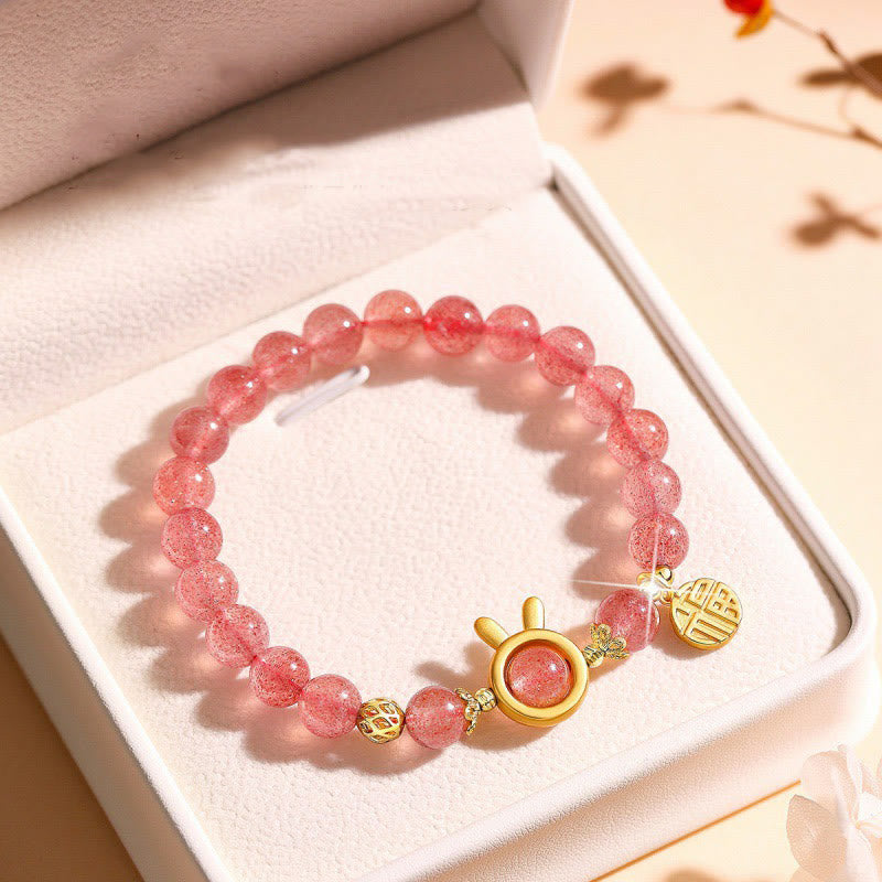 Foviel Natürliche Erdbeerquarz Kaninchen Fu Charakter Charm Liebe Armband