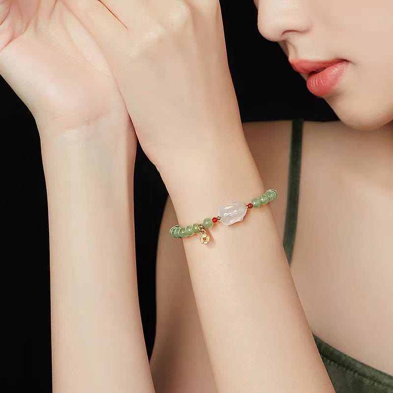 Foviel Natürliche Hetian-Jade Achat Kaninchen Kupfer Münze Glück Armband