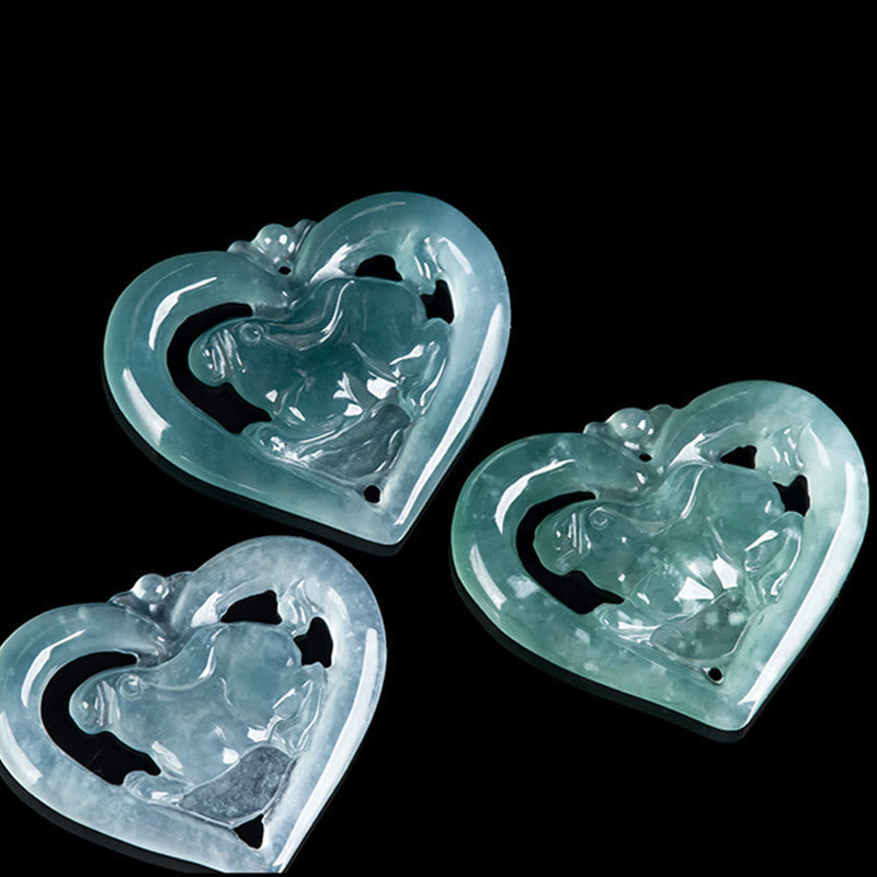 Foviel Natural Jade Love Heart Rabbit Luck Necklace Pendant