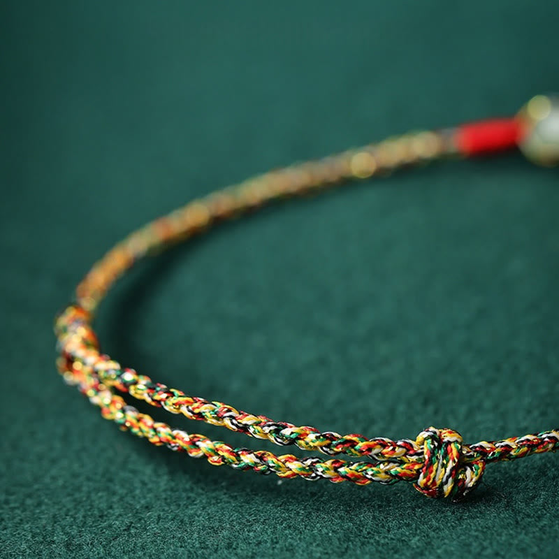 Foviel Handmade Peace Buckle Jade Prosperity Colorful Rope Bracelet