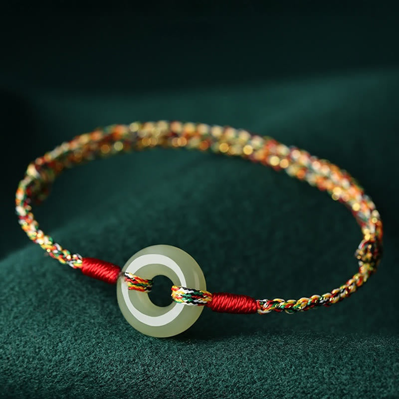 Foviel Handmade Peace Buckle Jade Prosperity Colorful Rope Bracelet