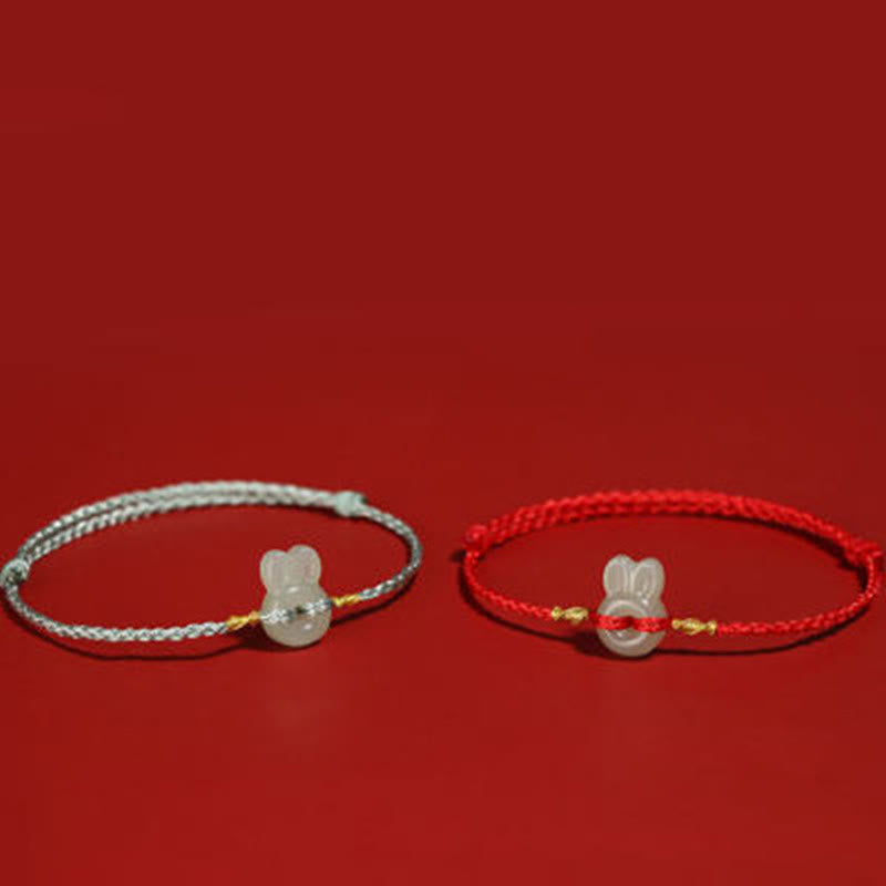 Bracelet porte-bonheur cordon lapin mignon en jade de Hetian Foviel