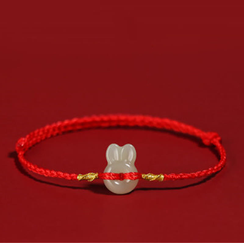 Bracelet porte-bonheur cordon lapin mignon en jade de Hetian Foviel