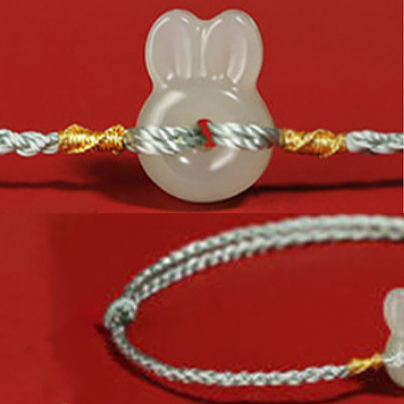 Bracelet porte-bonheur cordon lapin mignon en jade de Hetian Foviel