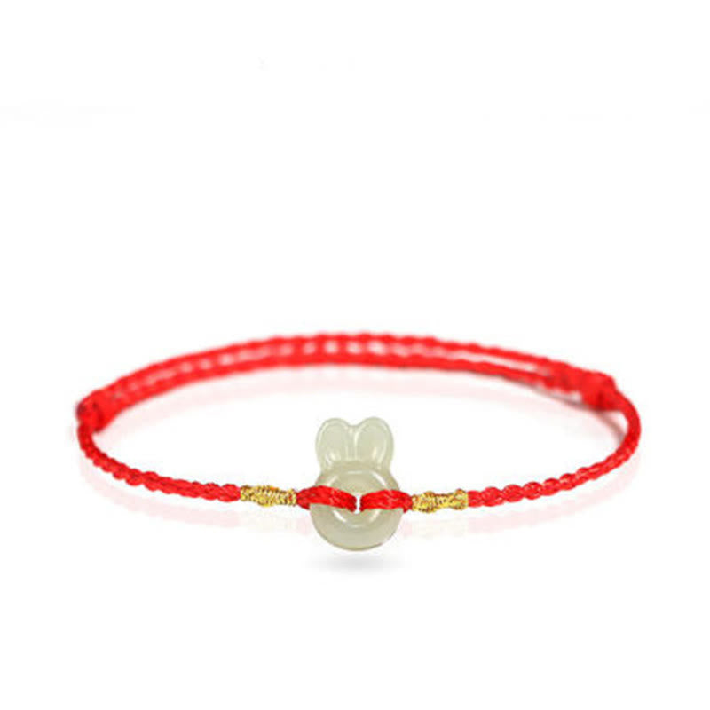 Bracelet porte-bonheur cordon lapin mignon en jade de Hetian Foviel