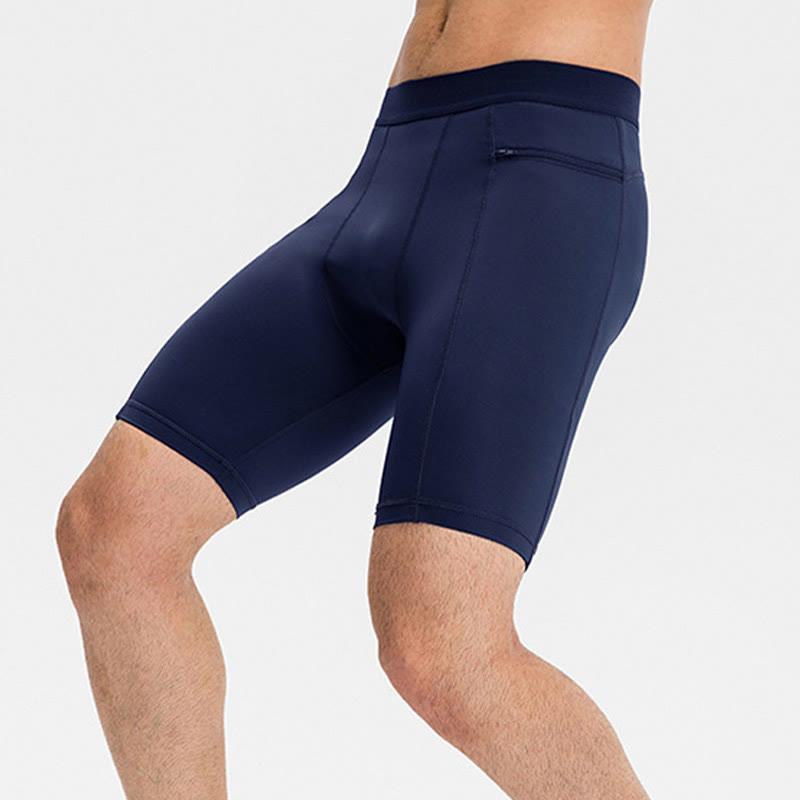 Foviel Men's Tight Stretch High Elasticity Quick Dry Sports Shorts With Zipper Pockets