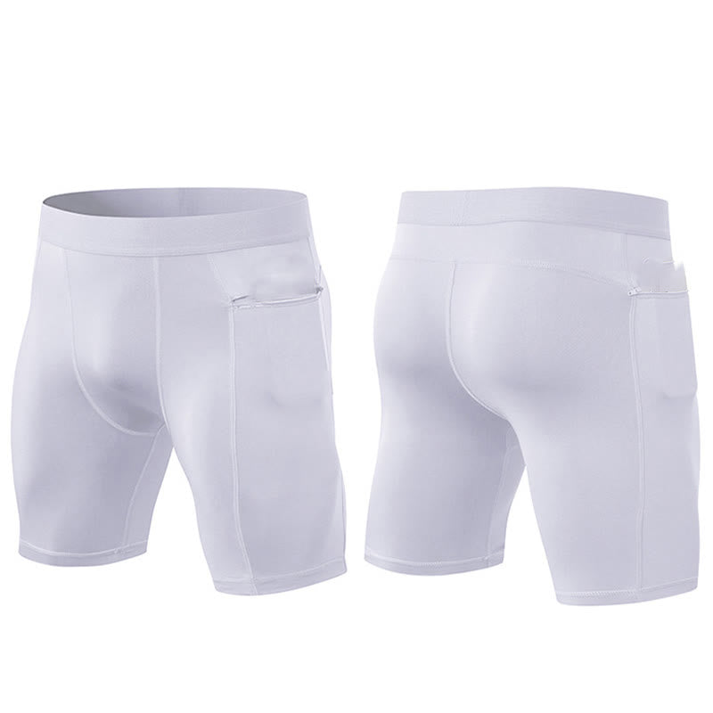 Foviel Men's Tight Stretch High Elasticity Quick Dry Sports Shorts With Zipper Pockets