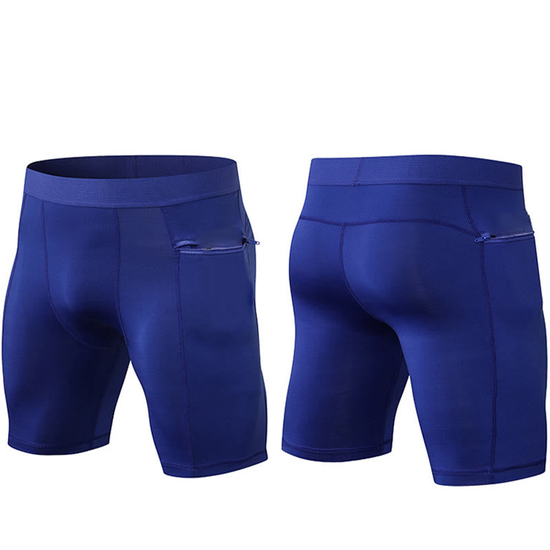 Foviel Men's Tight Stretch High Elasticity Quick Dry Sports Shorts With Zipper Pockets