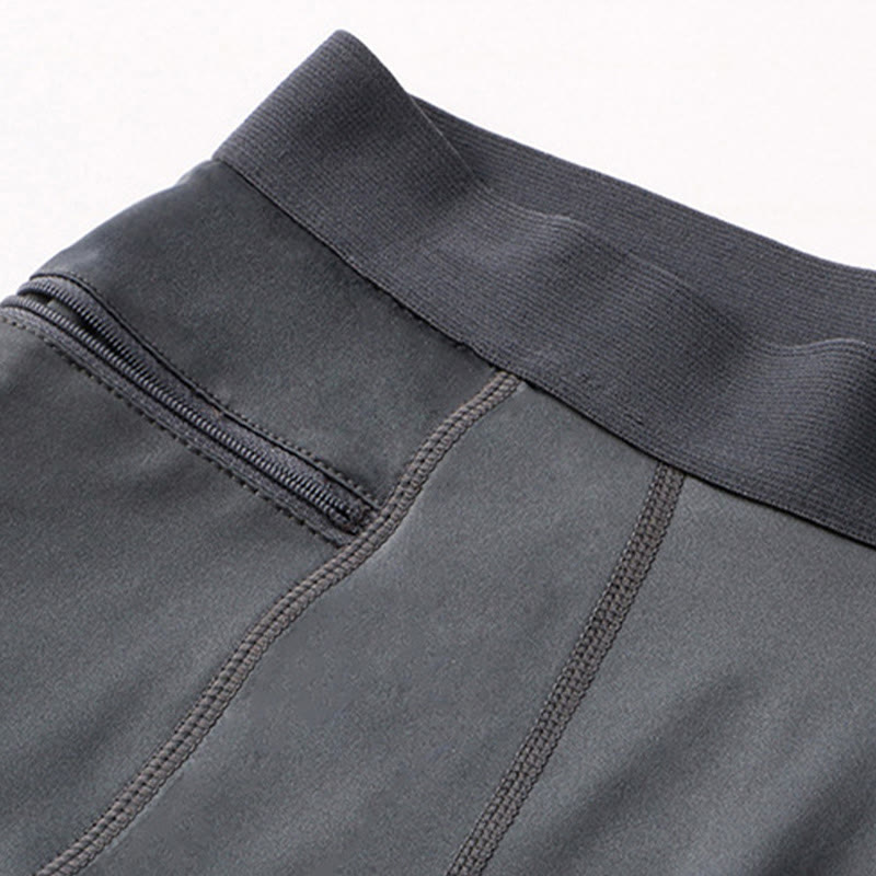 Foviel Men's Tight Stretch High Elasticity Quick Dry Sports Shorts With Zipper Pockets