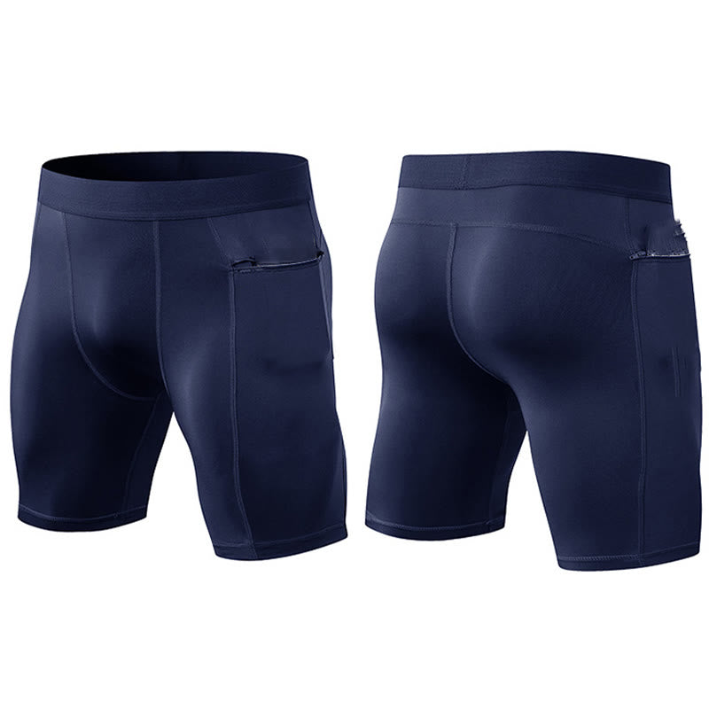 Foviel Men's Tight Stretch High Elasticity Quick Dry Sports Shorts With Zipper Pockets