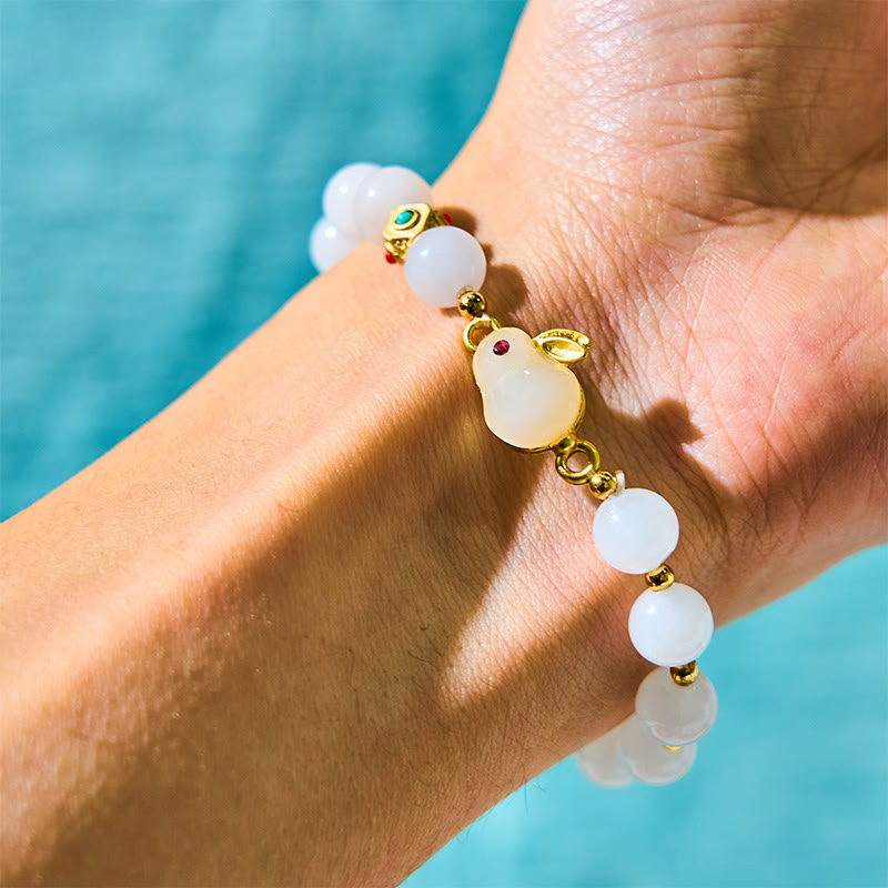 Foviel Golden Silk Jade Cute Rabbit Luck Bracelet