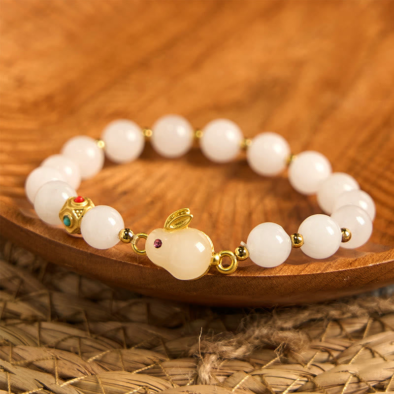 Foviel Golden Silk Jade Cute Rabbit Luck Bracelet