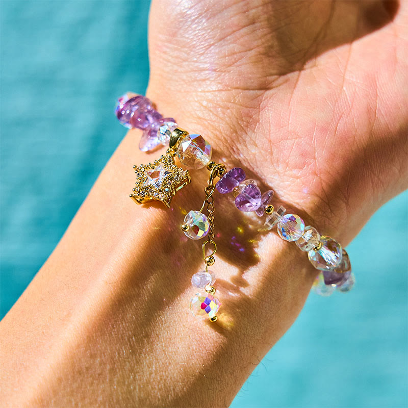 Foviel Natürliche Amethyst Kristall Star Charm Positive Transformation Armband
