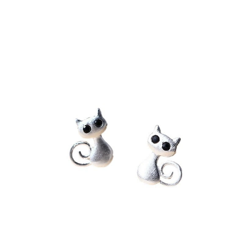 Foviel 925 Sterling Silver Posts Cute Cat Kitten Blessing Stud Earrings