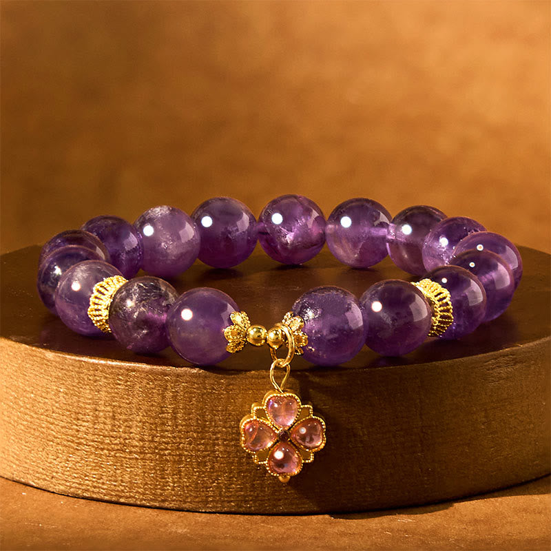 Foviel Natürliche Amethyst Vier Blatt-Kleider Charm Kommunikations-Armband