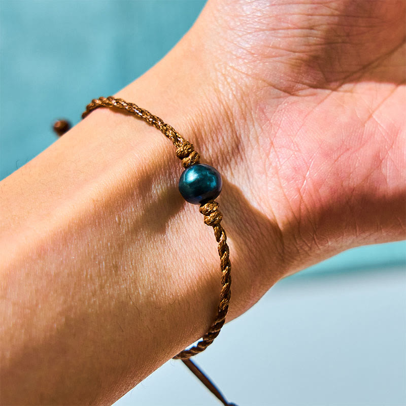 Bracelet de sagesse Foviel en corde cirée avec perle noire de Tahiti naturelle