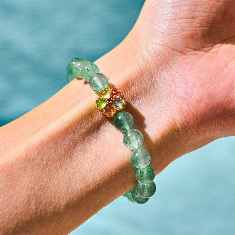 Foviel Natürliche grüne Erdbeerquarz Beruhigende Fu-Charakter Armband