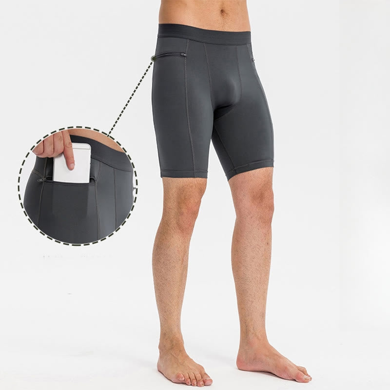 Foviel Herren eng Stretch High Elasticity Quick Dry Sports Shorts mit Reißverschluss Taschen