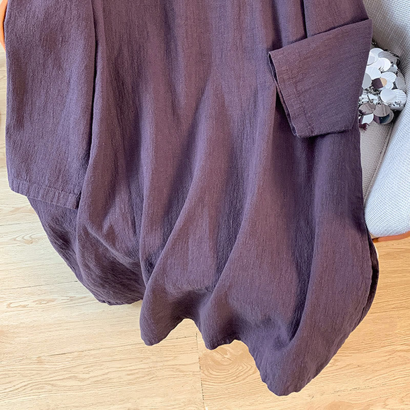 Foviel Casual Women's Plain Frog-Button Stand Collar Design Long Sleeve Shirt