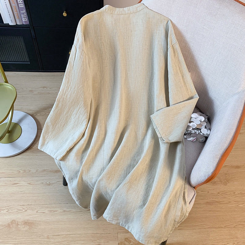 Foviel Casual Women's Plain Frog-Button Stand Collar Design Long Sleeve Shirt