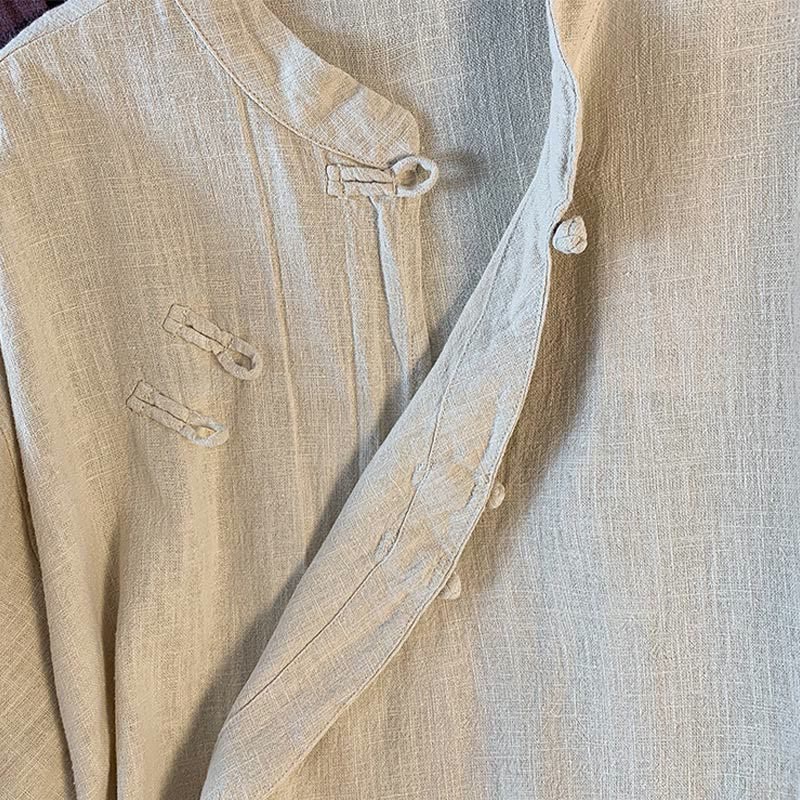 Foviel Casual Women's Plain Frog-Button Stand Collar Design Long Sleeve Shirt
