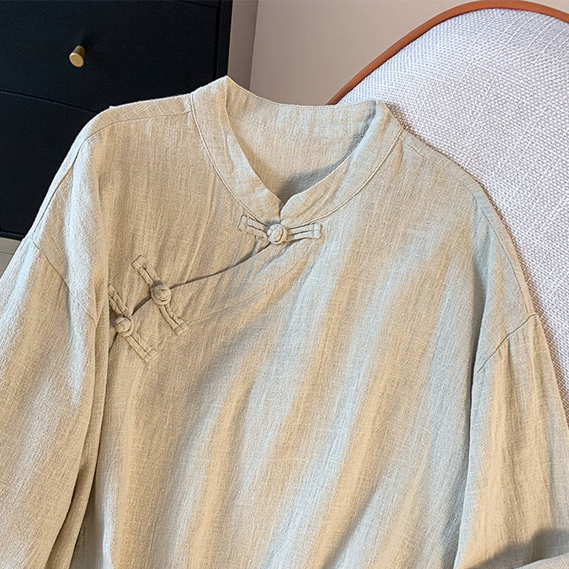 Foviel Casual Women's Plain Frog-Button Stand Collar Design Long Sleeve Shirt