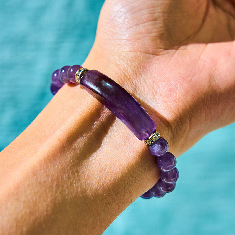 Foviel Natural Quartz Love Heart Healing Beads Bracelet