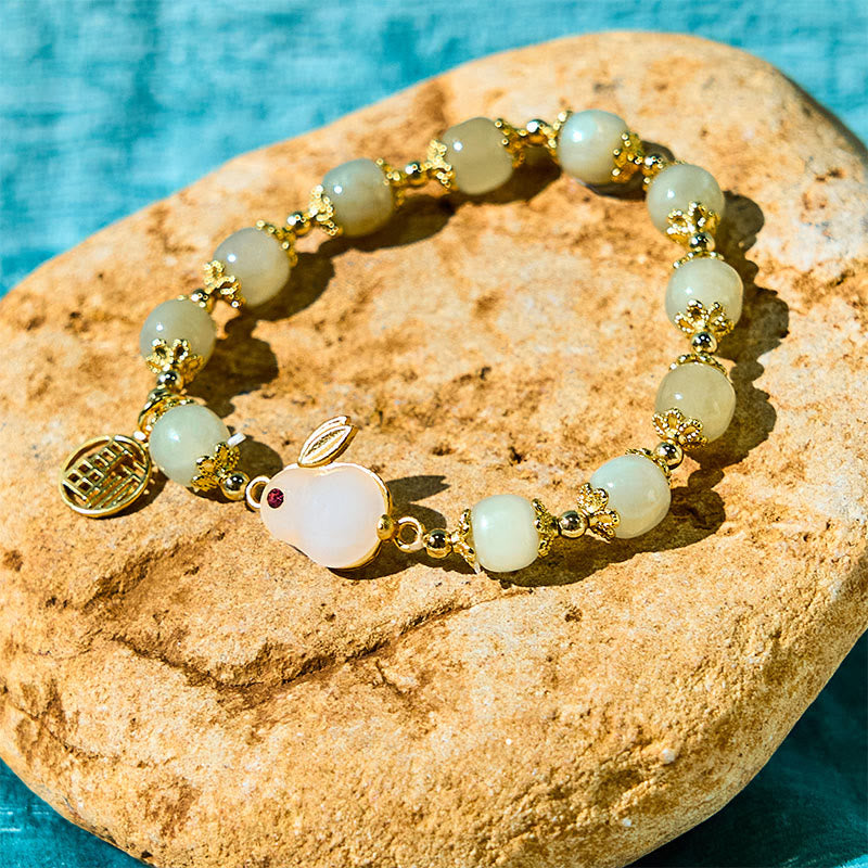 Foviel Natural Hetian Jade Fu Character Fu Brand Rabbit Abundance Bracelet