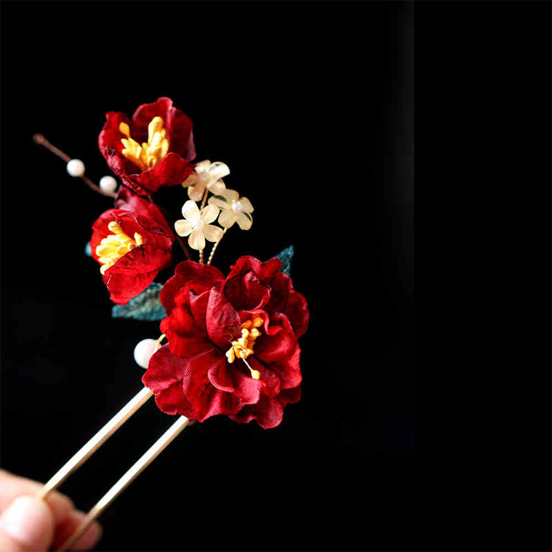 Foviel chinesischer Stil rote Kamelie Schmetterling Haar Clip Hair Comb Haarnadel Barritte Zubehör